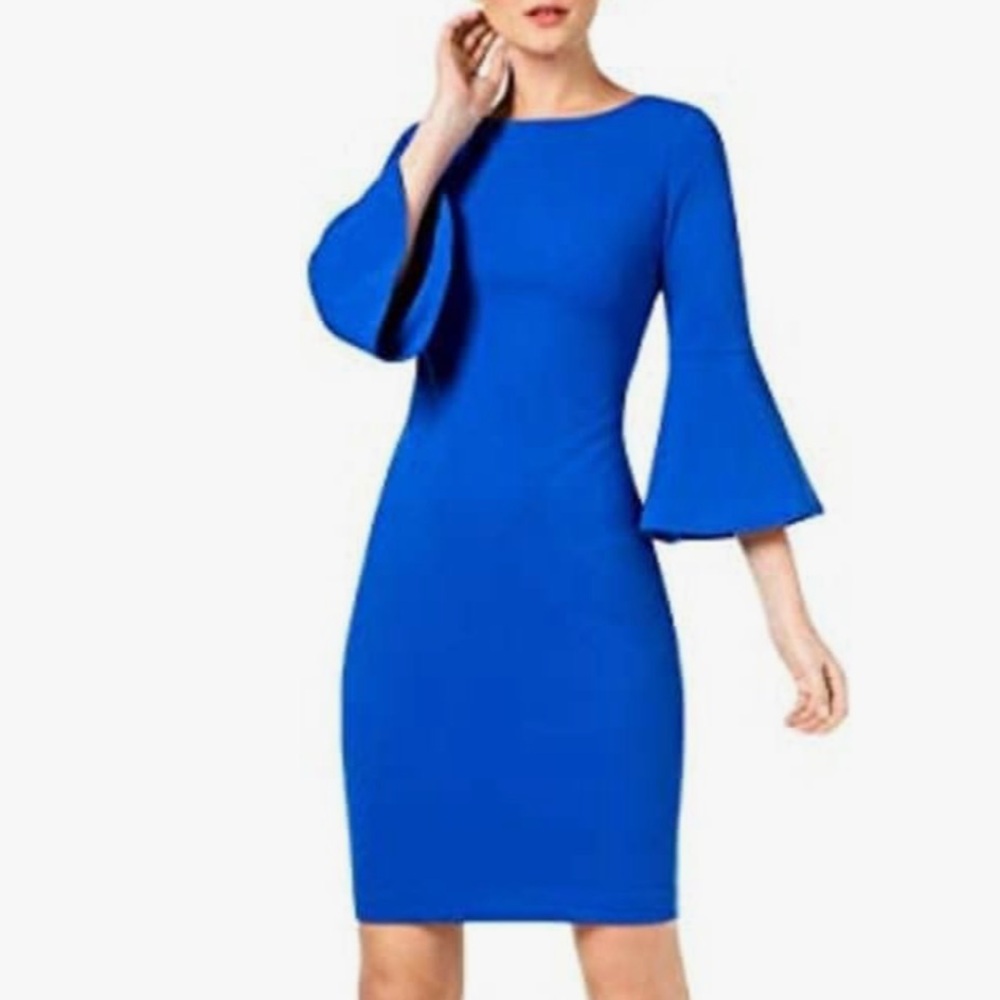 CALVIN KLIEN Womens 3/4 bell Sleeve Sheath Dress cocktail wedding guest size 8